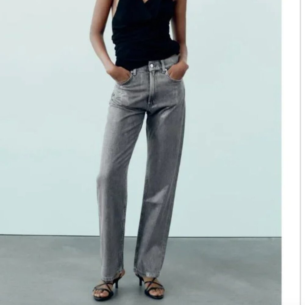 NWT ZARA STRAIGHT LEG FOIL JEANS